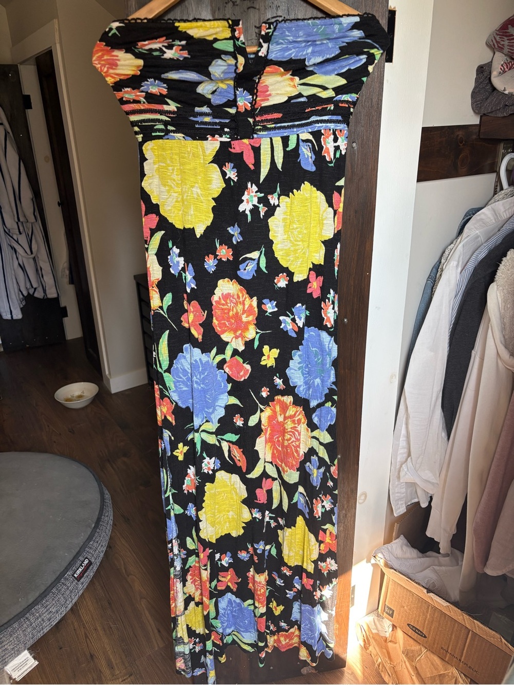 Guess Floral Print Strapless Maxi Dress